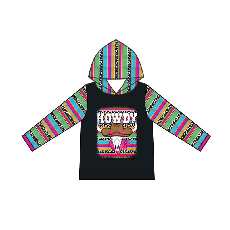 Baby Girls Western Howdy Cow Long Sleeve Hooded Tops Preorder