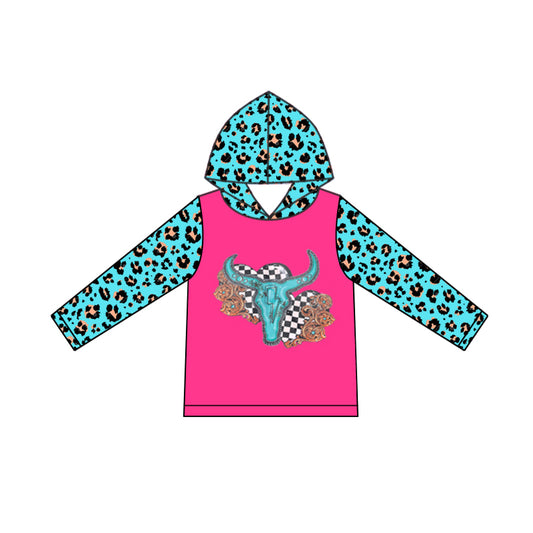 Baby Girls Western Cow Hearts Leopard Long Sleeve Hooded Tops Preorder