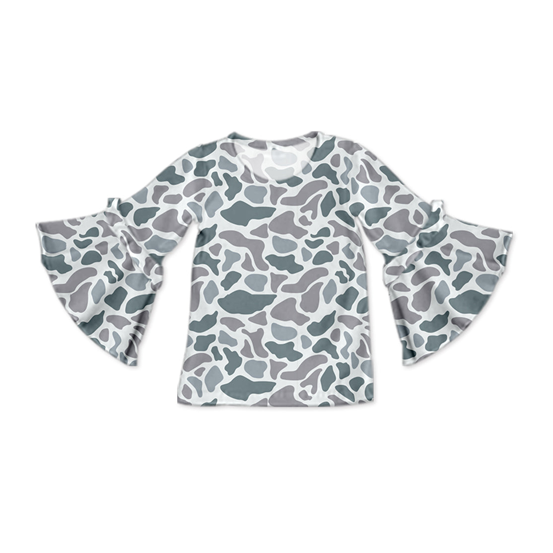 Baby Girls Grey Camo Flare Sleeve Tee Shirts Tops Preorder