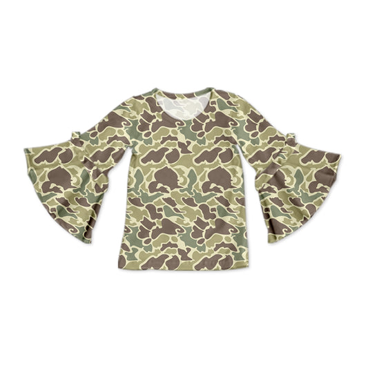 Baby Girls Light Green Camo Flare Sleeve Tee Shirts Tops Preorder