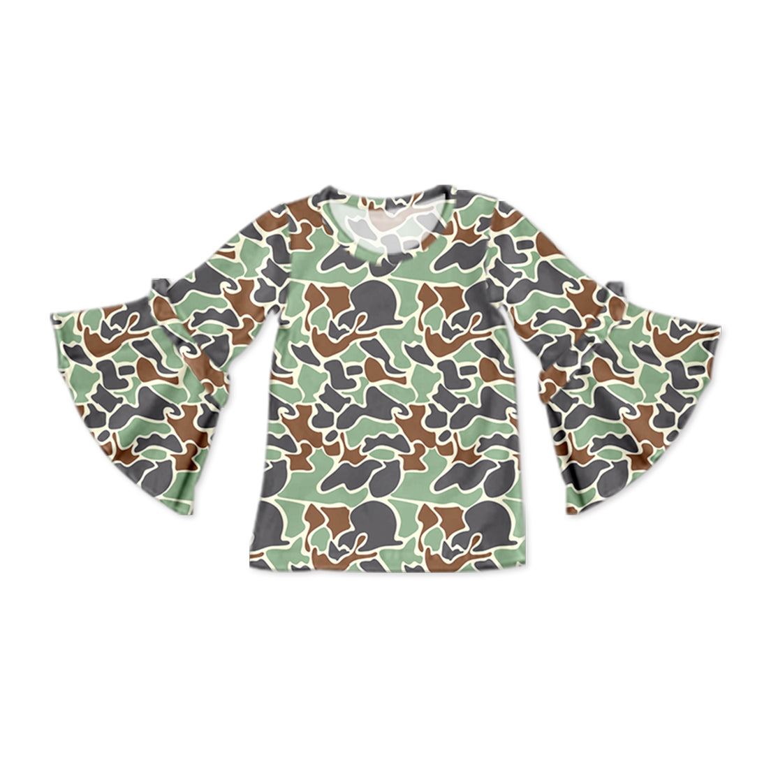 Baby Girls Green Camo Flare Sleeve Tee Shirts Tops Preorder