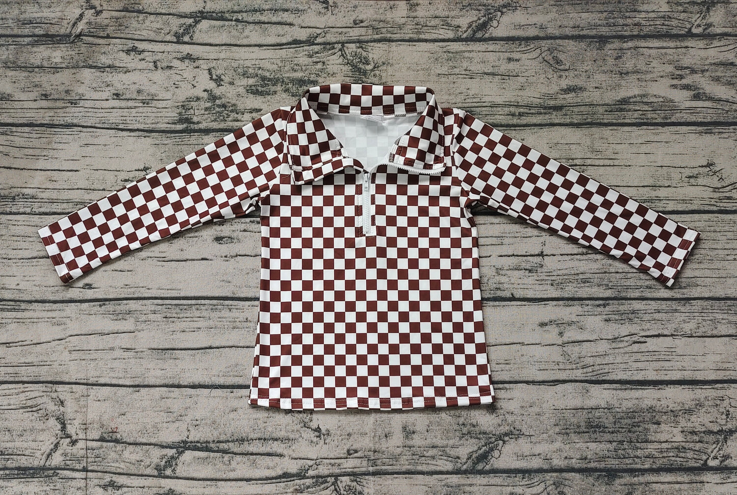 Baby Boys Brown Checkered Zip Pullovers Tops