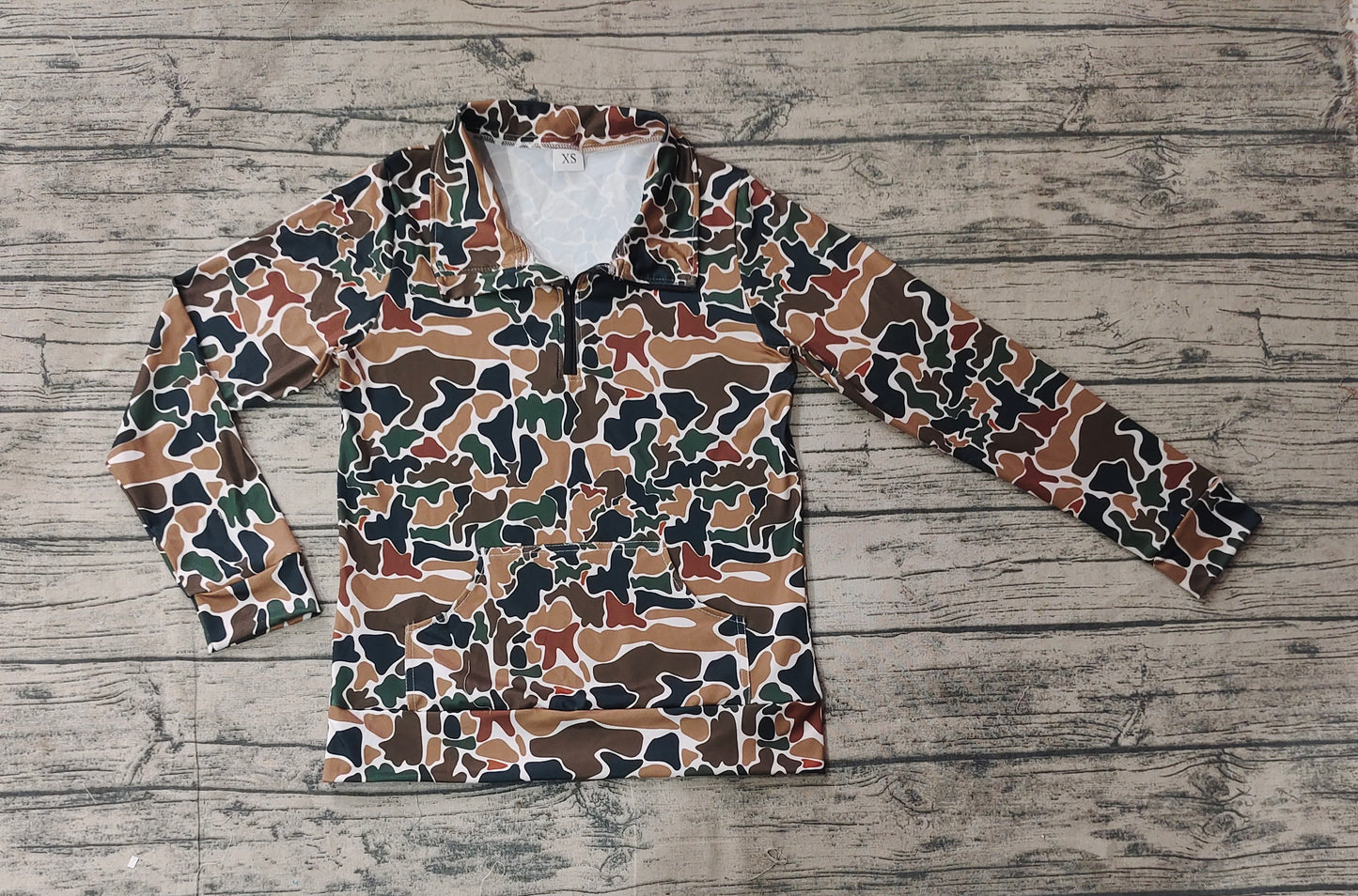 Adult Women Dark Brown Camo Long Sleeve Tee Shirts Zip Pullovers Tops Preorder