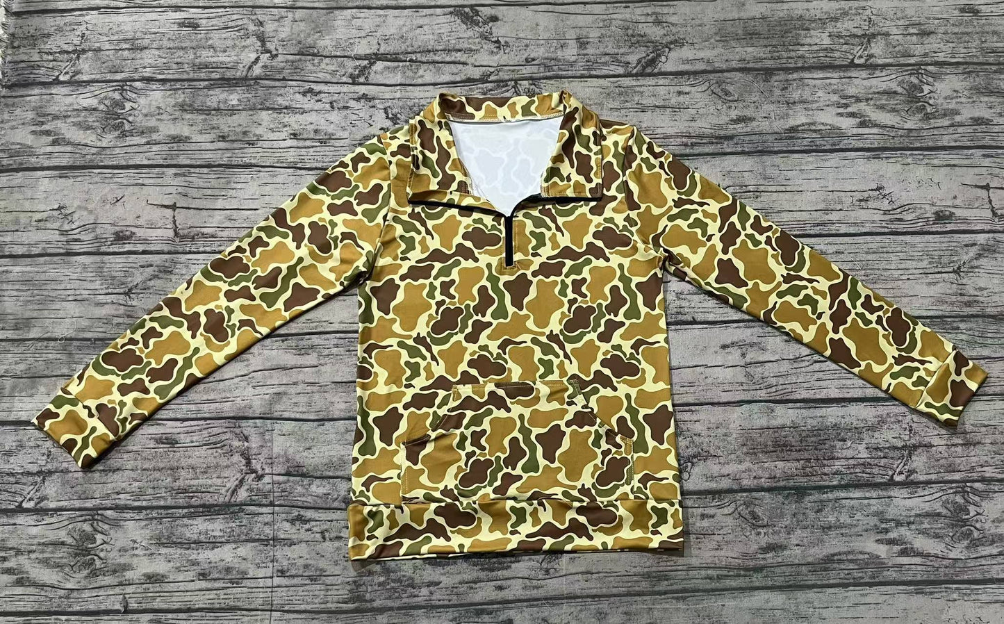 Adult Women Dark Green Camo Long Sleeve Tee Shirts Zip Pullovers Tops