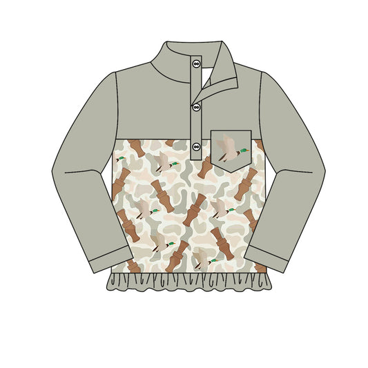 Baby Girls Camo Grey Duck Call Pullovers Tops Shirts Preorder