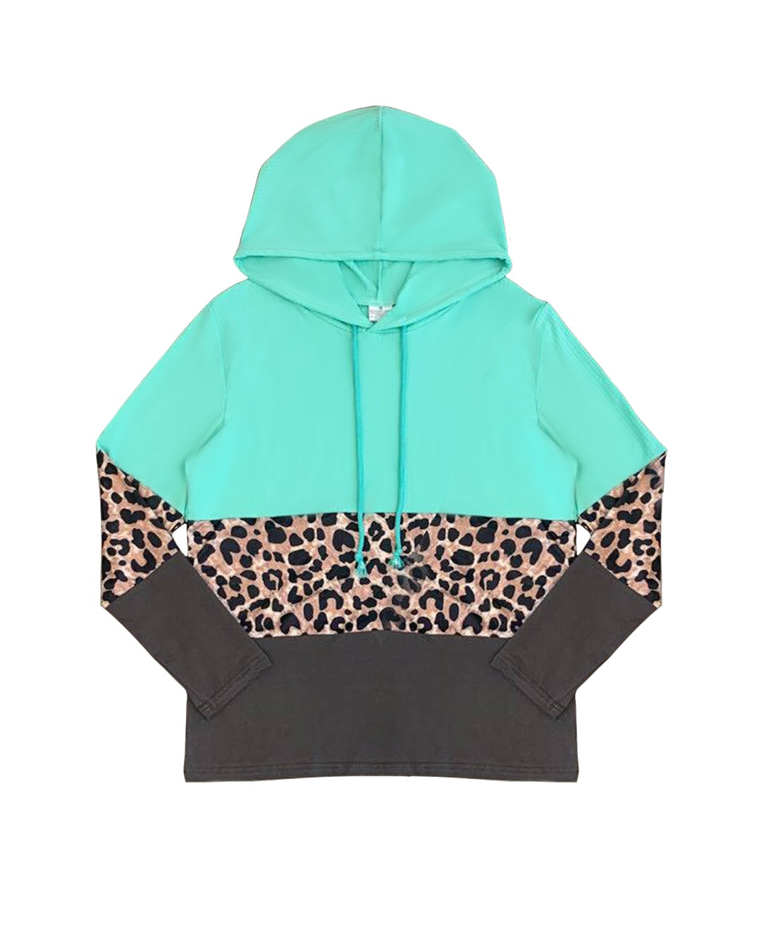 Adult Women Green Leopard Long Sleeve Tee Hooded Pullovers Tops Preorder