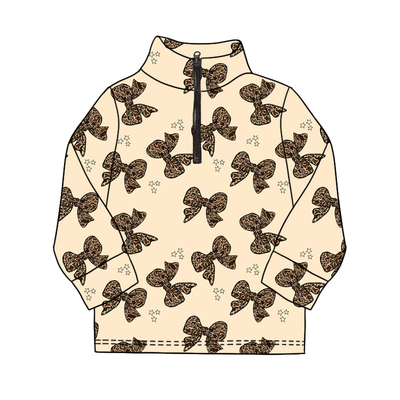 Baby Girls Camouflage Bows Zip Pullovers Long Sleeve Tee Shirts Tops Preorder