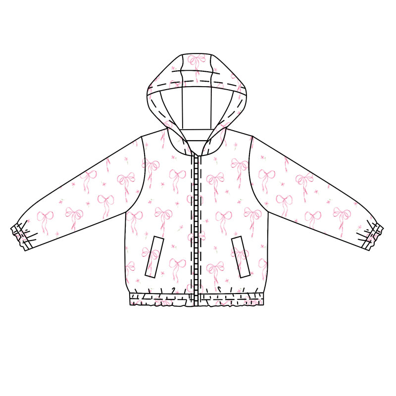 Baby Girls Pink Bows Zip Pocket Hooded Tops Preorder