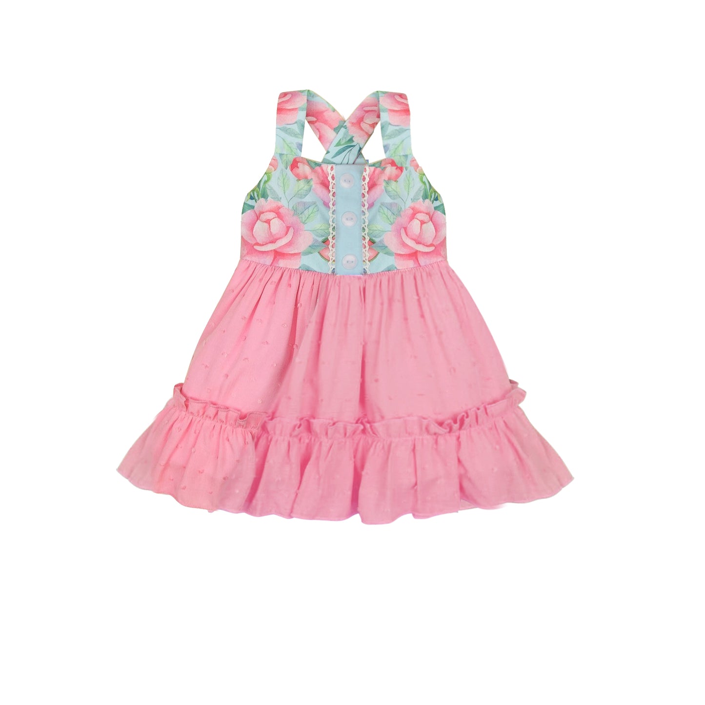 Baby Girls Pink Flowers Ruffle Straps Tunic Tops Preorder