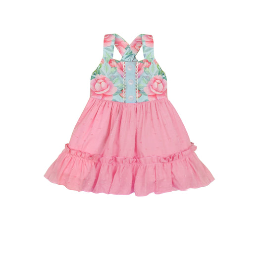 Baby Girls Pink Flowers Ruffle Straps Tunic Tops Preorder