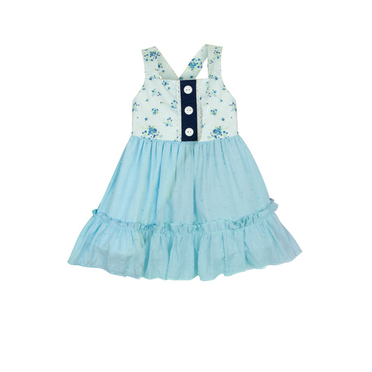 Baby Girls Blue Flowers Ruffle Straps Tunic Tops Preorder