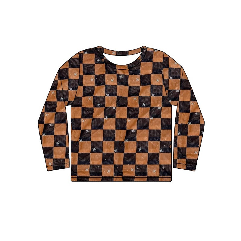 Baby Girls Brown Black Checkered Long Sleeve Tee Shirts Tops Preorder