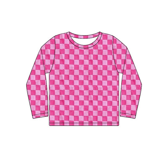 Baby Girls Pink Checkered Long Sleeve Tee Shirts Tops Preorder