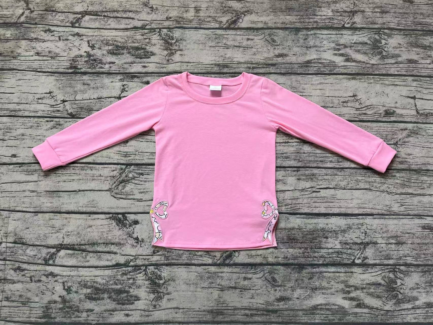 Baby Girls Pink Long Sleeve Bows Side Embroidery Tee Shirts Tops Preorder