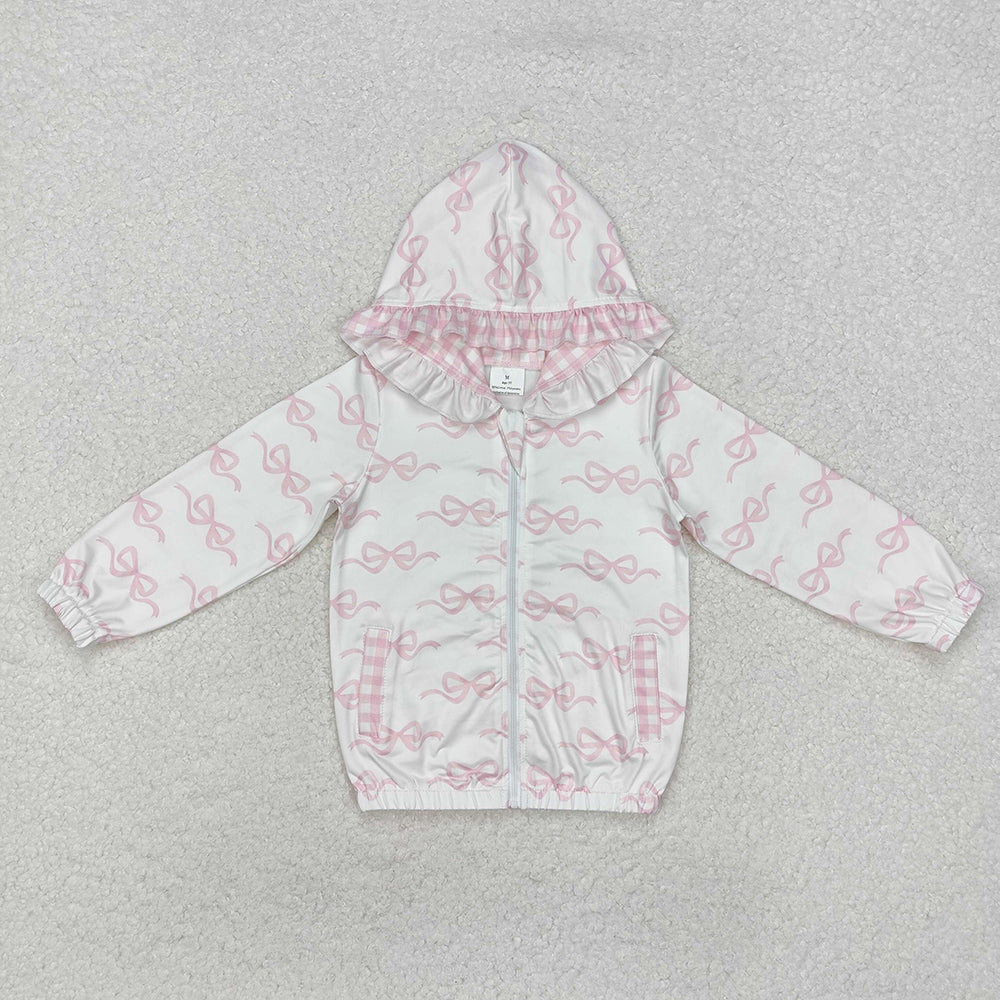 Baby Girls Pink Bows Hooded Top Zip Tops