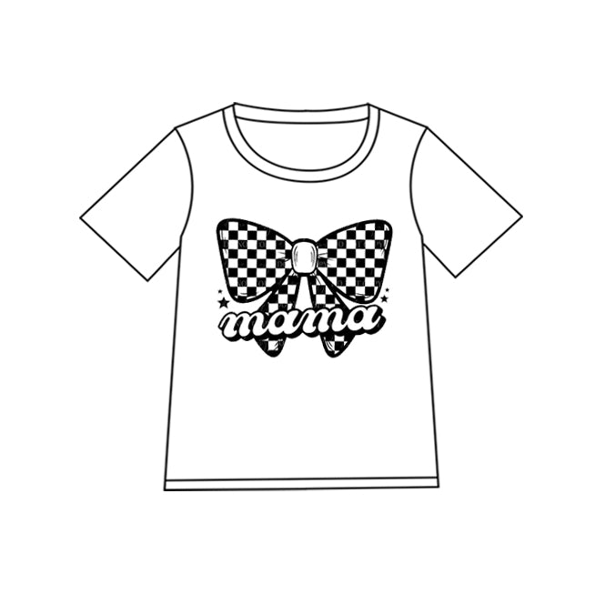 Adult Women White Mama Checkered Bow Tee Shirts Tops Preorder