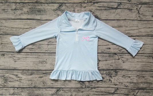 Baby Girls Blue Bow Long Sleeve Zip Pullovers Tops Preorder