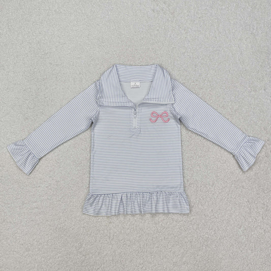 Sibling Baby Girls Embroidery Bows Shoes Zipper Ruffle Pullovers Top