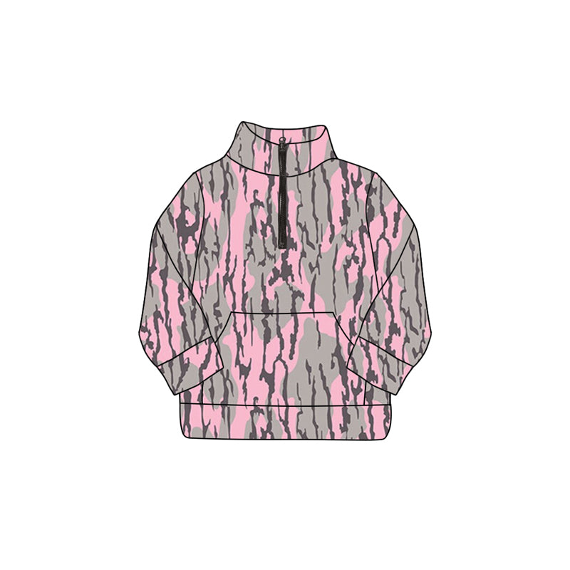 Baby Girls Pink Bottomland Camouflage Long Sleeve Zip Pullovers Tops Preorder