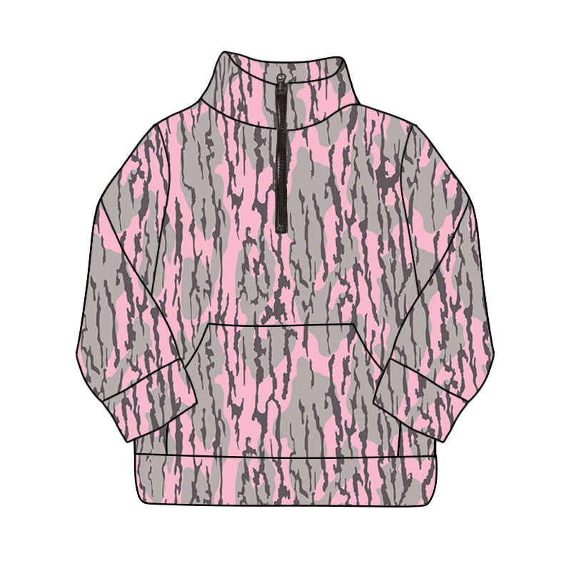 Adult Women Pink Bottomland Camouflage Long Sleeve Tee Shirts Zip Pullovers Tops Preorder