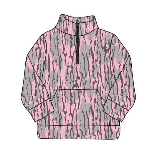 Adult Women Pink Bottomland Camouflage Long Sleeve Tee Shirts Zip Pullovers Tops Preorder