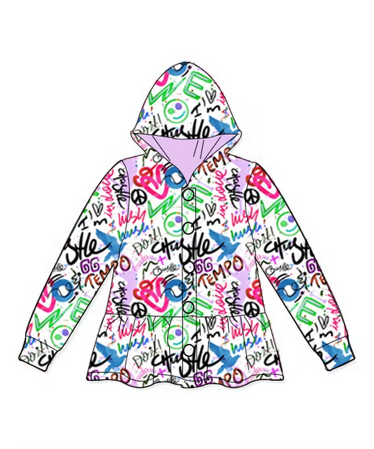 Baby Girls Valentines Tie Dye Hearts Hooded Buttons Jakets Tops Preorder