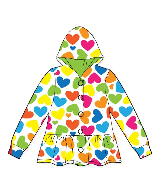 Baby Girls Valentines Blue Green Hearts Hooded Buttons Jakets Tops Preorder