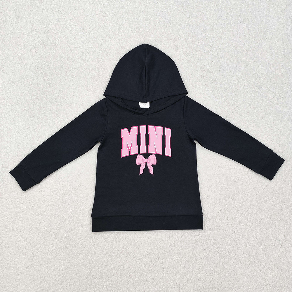 Mommy and Me Baby Girls Mini Mama Bow Black Hooded Tops