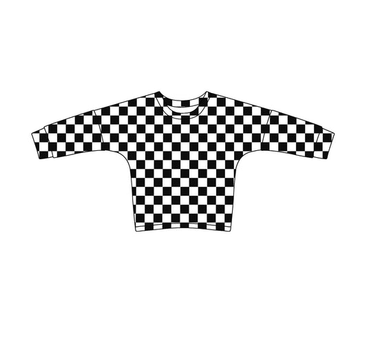 Baby Girls Black Checkered Long Sleeve Raglan Shirts Tops Preorder