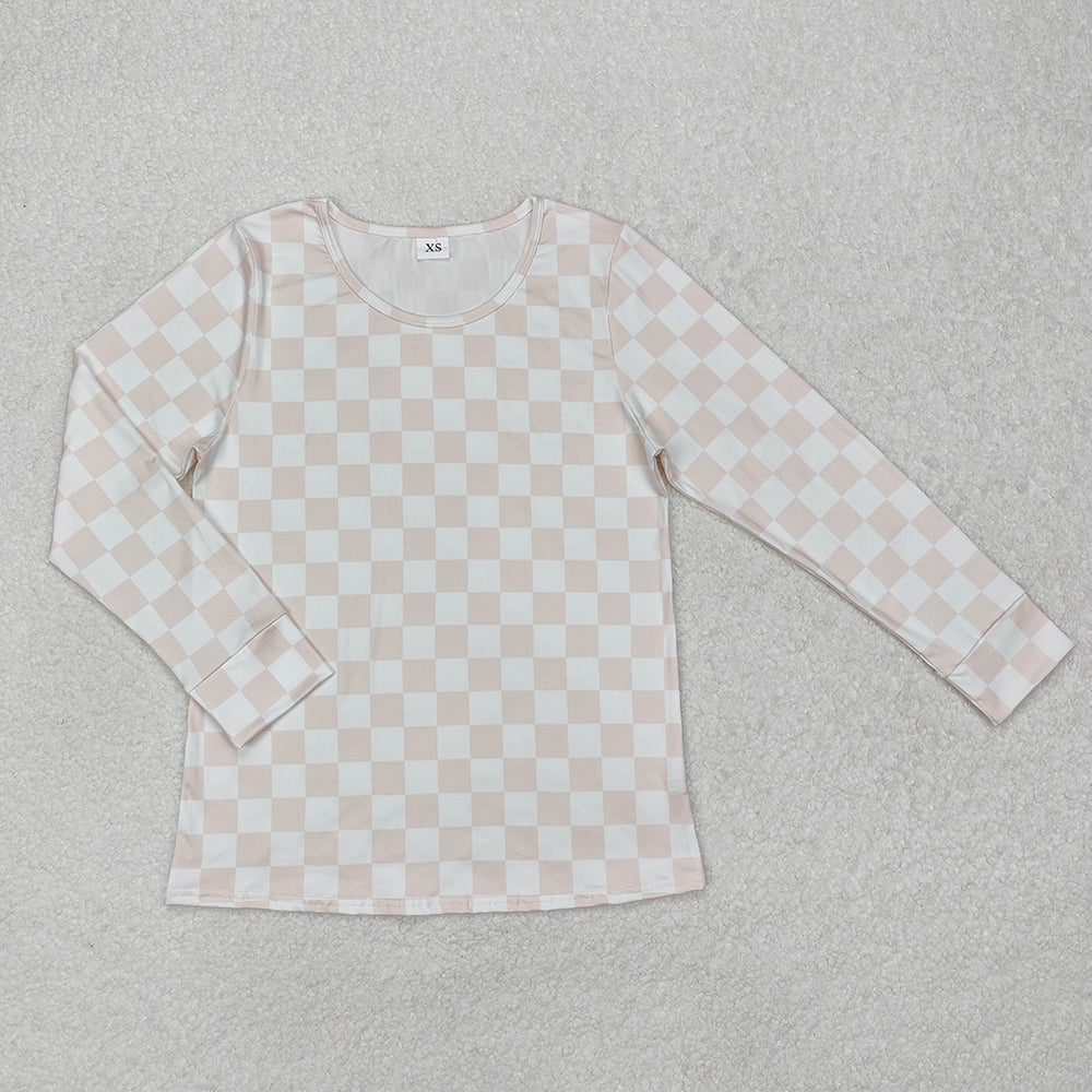 Sibling Adult Women Long Sleeve Pink Bows Checked T-shirts Sleep Wear
