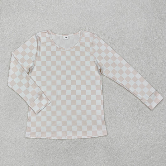 Sibling Adult Women Long Sleeve Pink Bows Checked T-shirts Sleep Wear