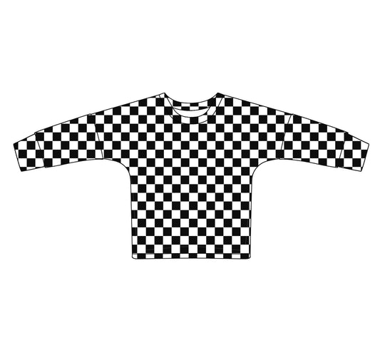 Adult Women Black Checkered Long Sleeve Tee Shirts Tops Preorder
