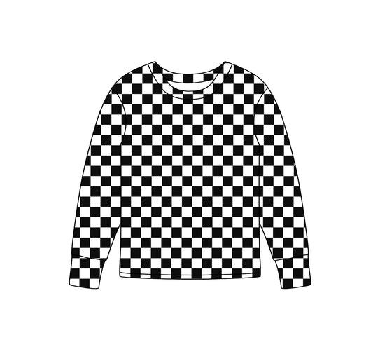 Adult Women Black Checkered Long Sleeve Shirts Tops Preorder