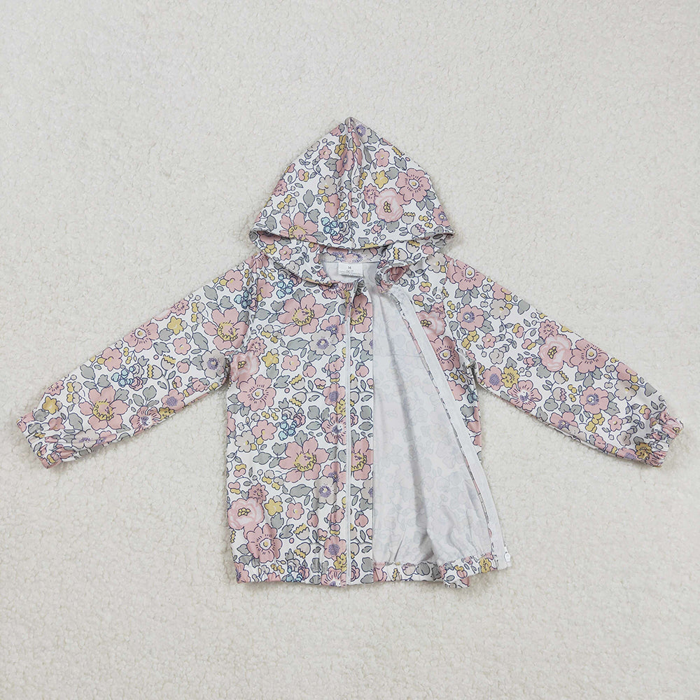 Baby Girls Spring Pink Flowers Long Sleeve Hooded Zip Jacket Cardigan Tops