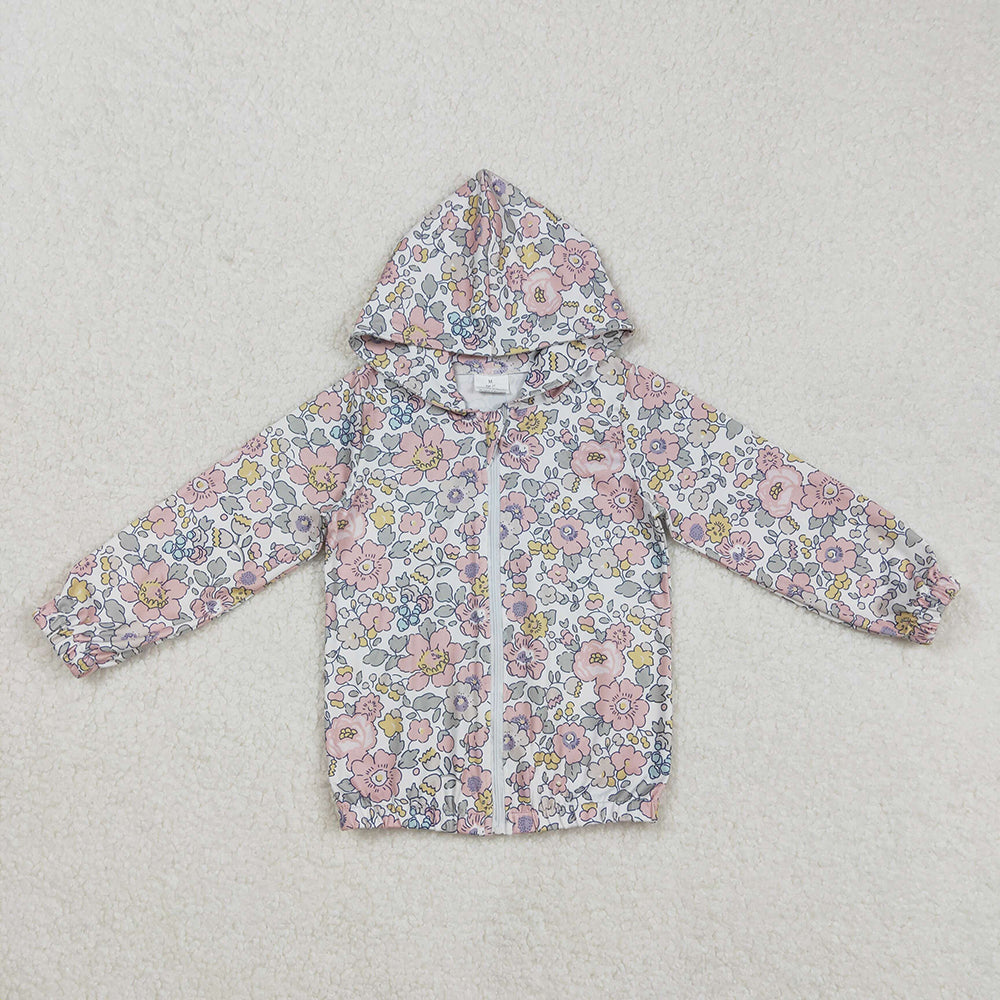 Baby Girls Spring Pink Flowers Long Sleeve Hooded Zip Jacket Cardigan Tops