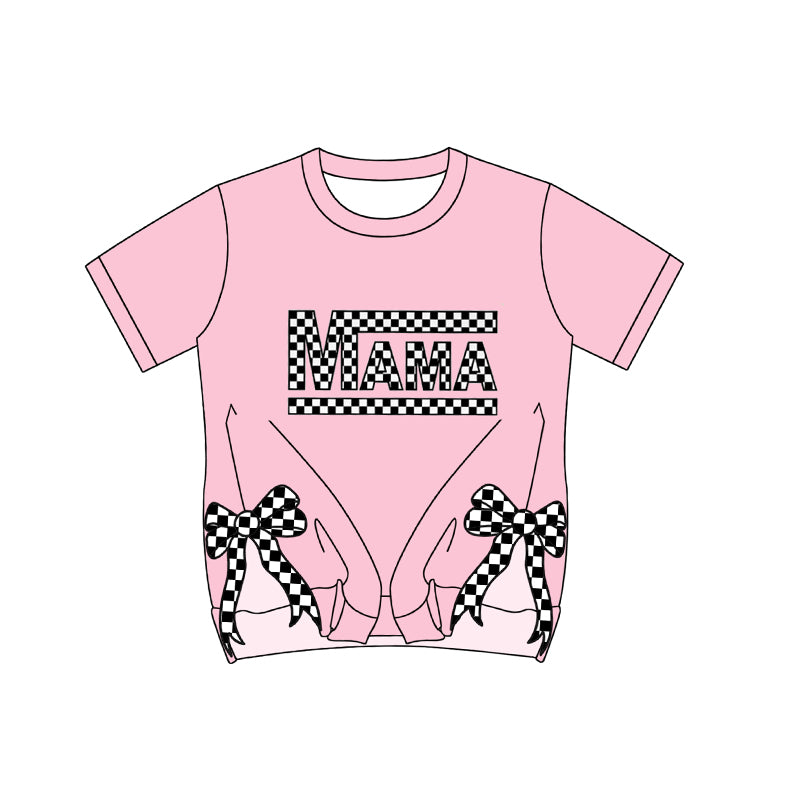 Adult Women Mama Checkered Bows Short Sleeve Tee Shirts Tops Preorder