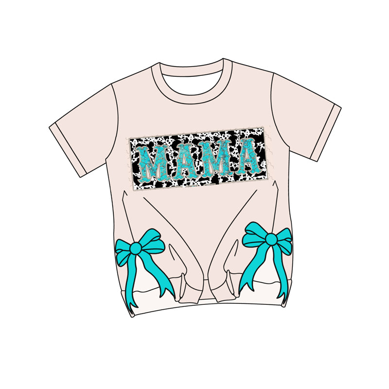 Adult Women Mama Bows Short Sleeve Tee Shirts Tops Preorder