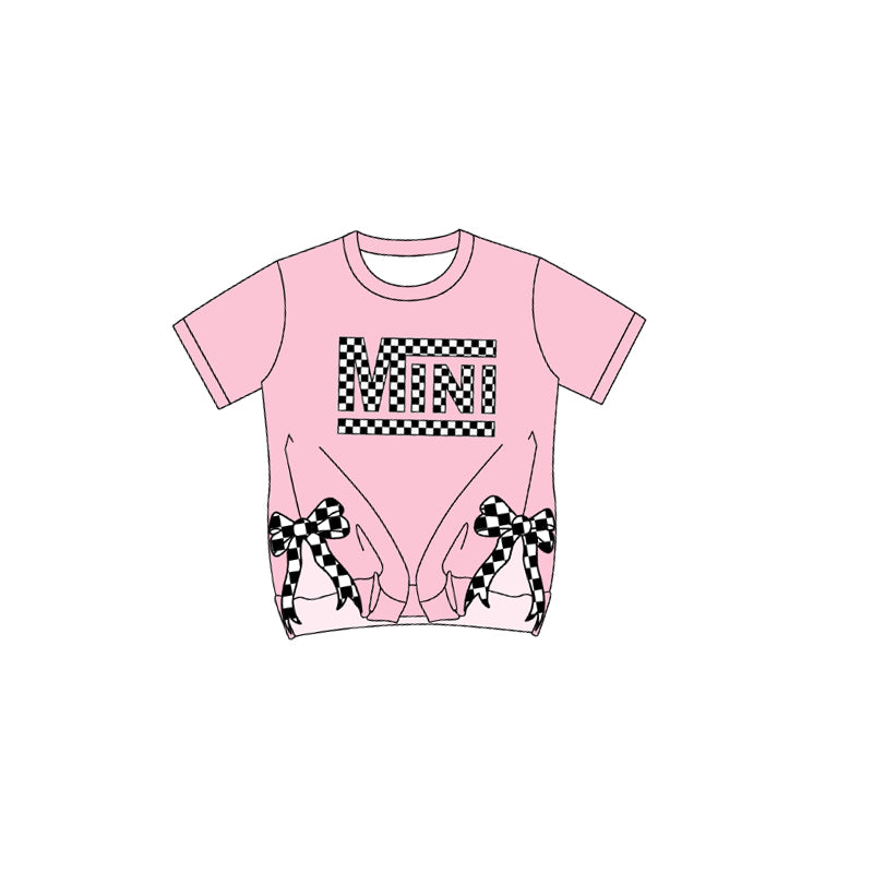 Baby Girls Mini Checkered Bows Short Sleeve Tee Shirts Tops Preorder