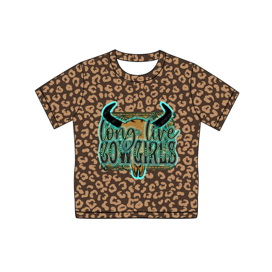 Baby Girls Leopard Long Live Cowgirls Short Sleeve Tee Shirts Tops Preorder