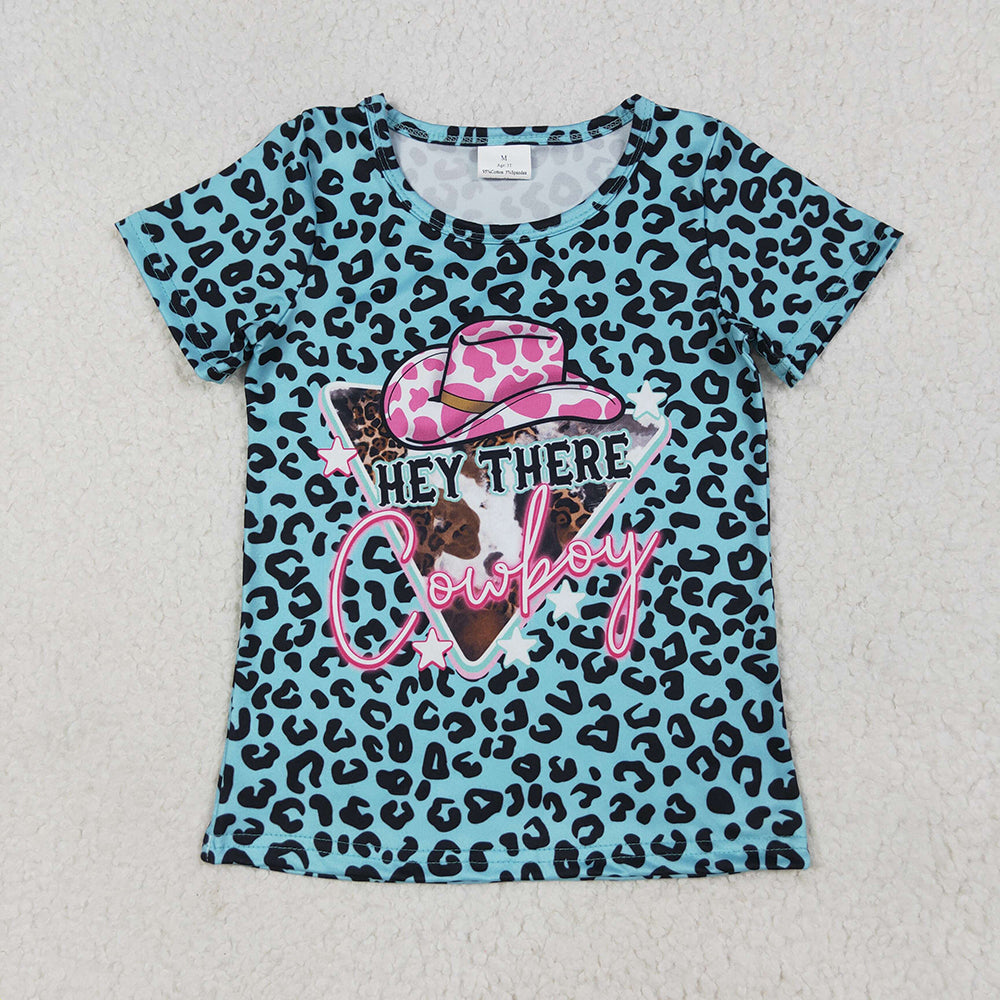 Baby Girls Leopard Hey Cowboy Short Sleeve Tee Shirts Tops