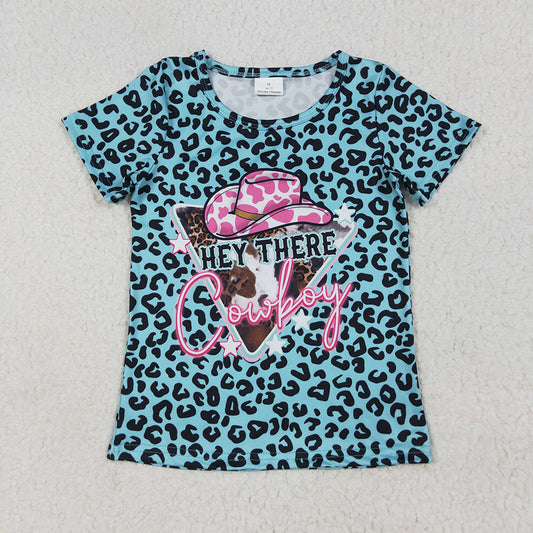 Baby Girls Leopard Hey Cowboy Short Sleeve Tee Shirts Tops