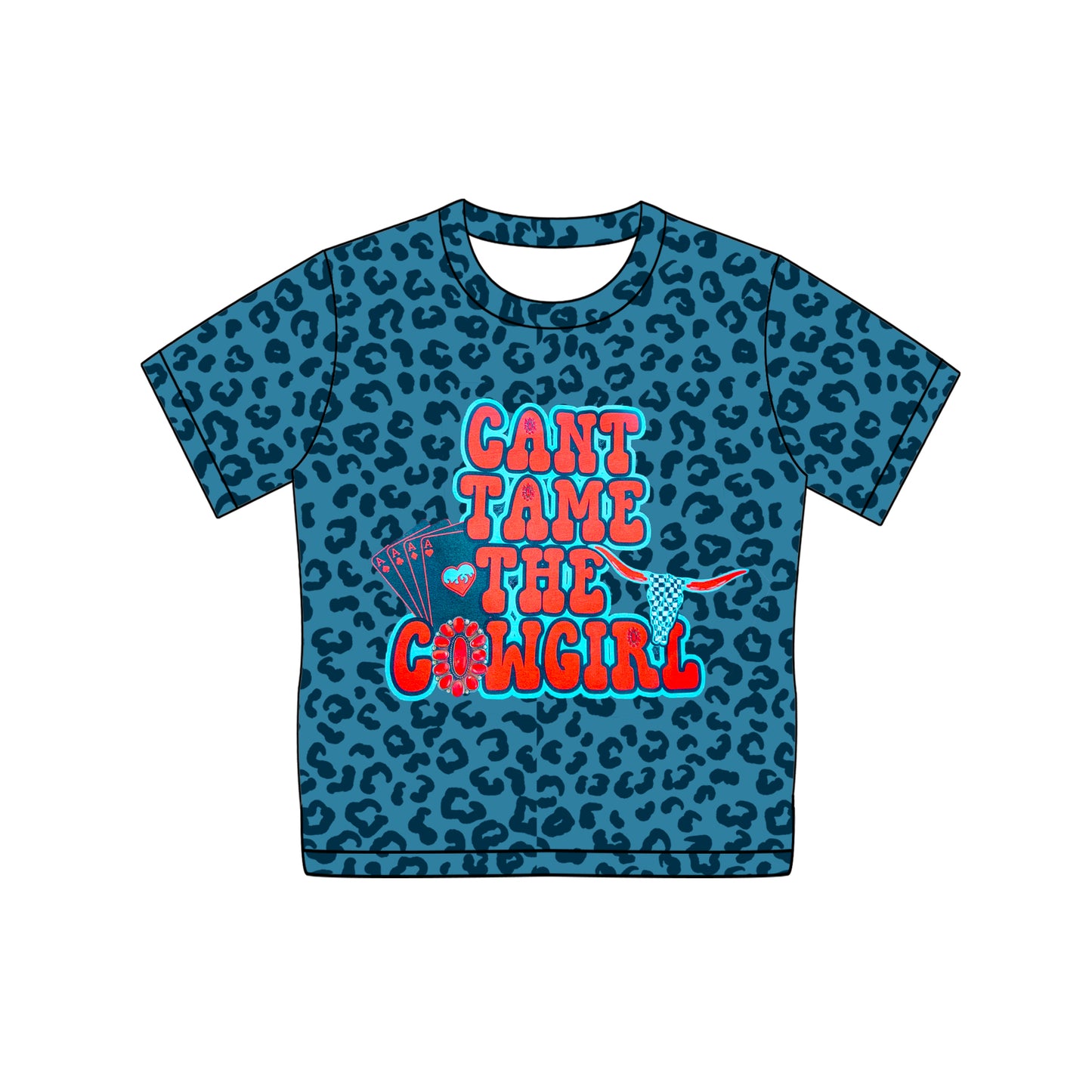Baby Girls Leopard Cowgirl Blue Short Sleeve Tee Shirts Tops Preorder