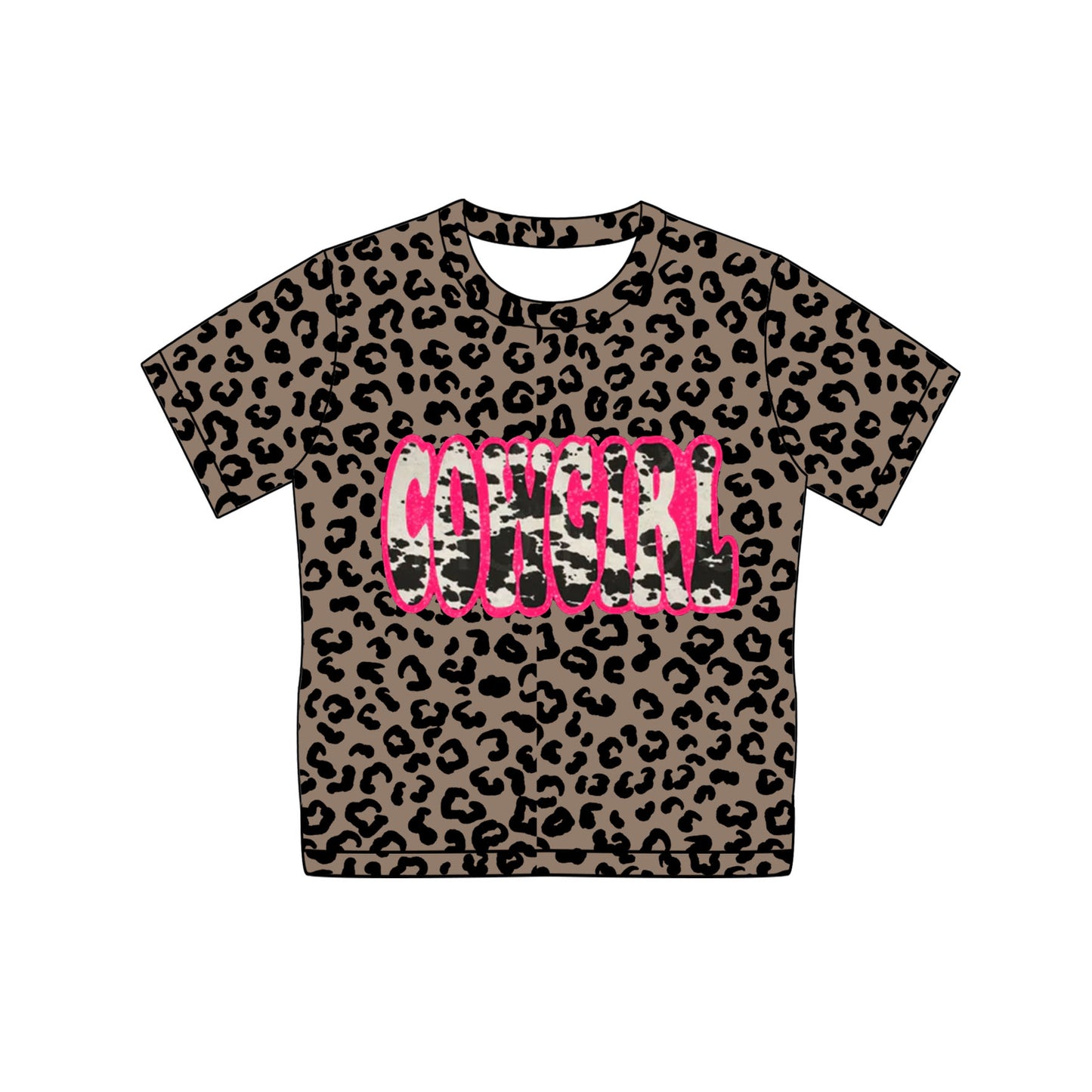 Baby Girls Leopard Cowgirl Short Sleeve Tee Shirts Tops Preorder