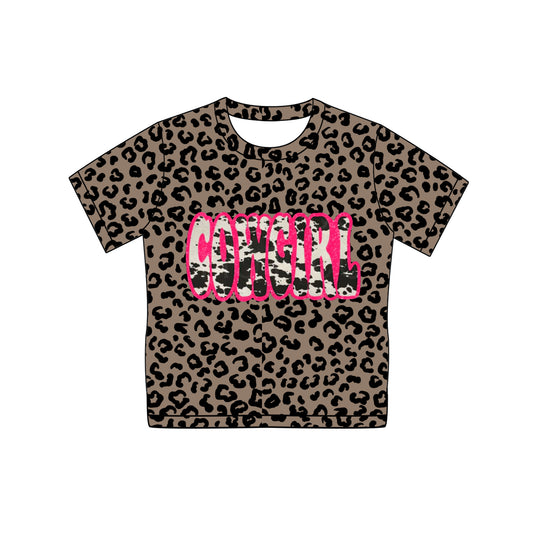 Baby Girls Leopard Cowgirl Short Sleeve Tee Shirts Tops Preorder