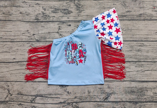 Baby Girls 4th Of July Stars America Fringe Tops