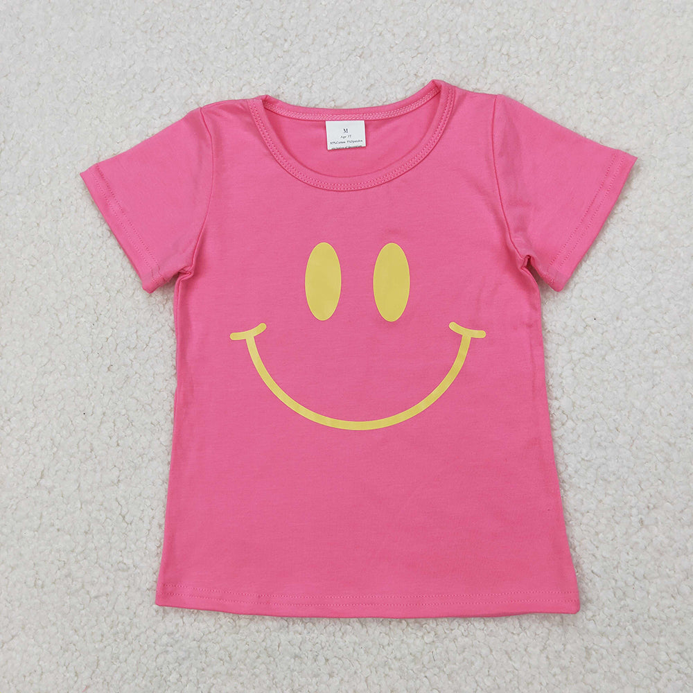 Vinyl Baby Girls Pink Short Sleeves Smile Shirts Tops