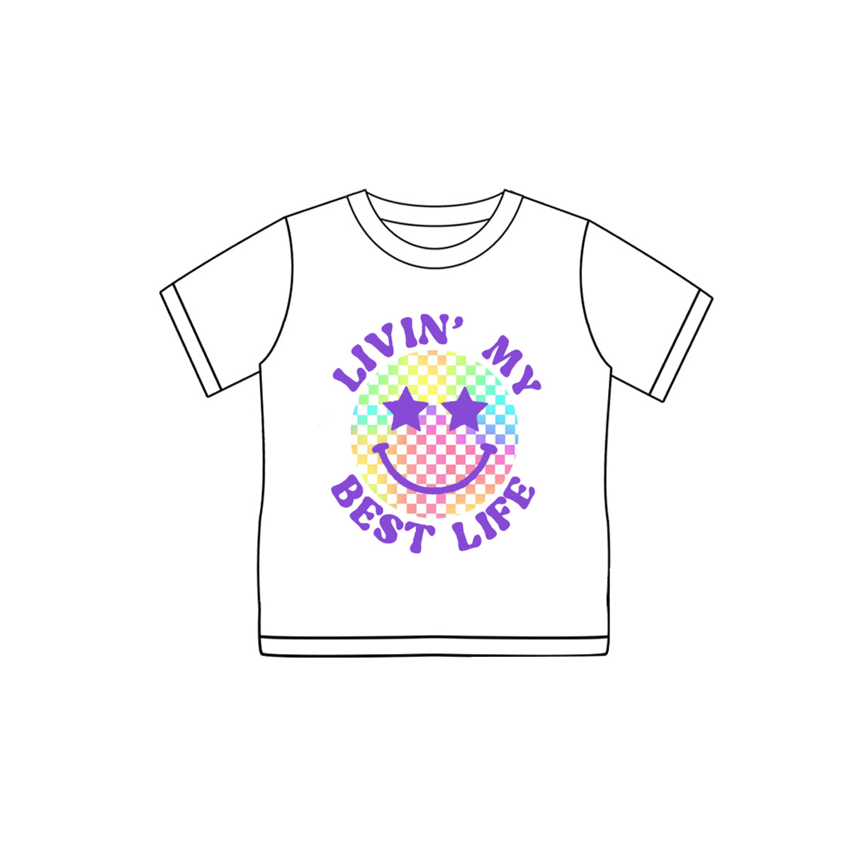 Baby Girls Short Sleeves Purple Colorful Plaid Smile Tee Shirts Top Preorder