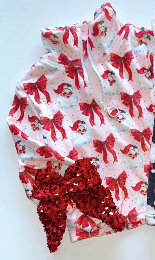 Baby Girls Pink Long Sleeves Santa Bows Zipper Jacket Top Preorder