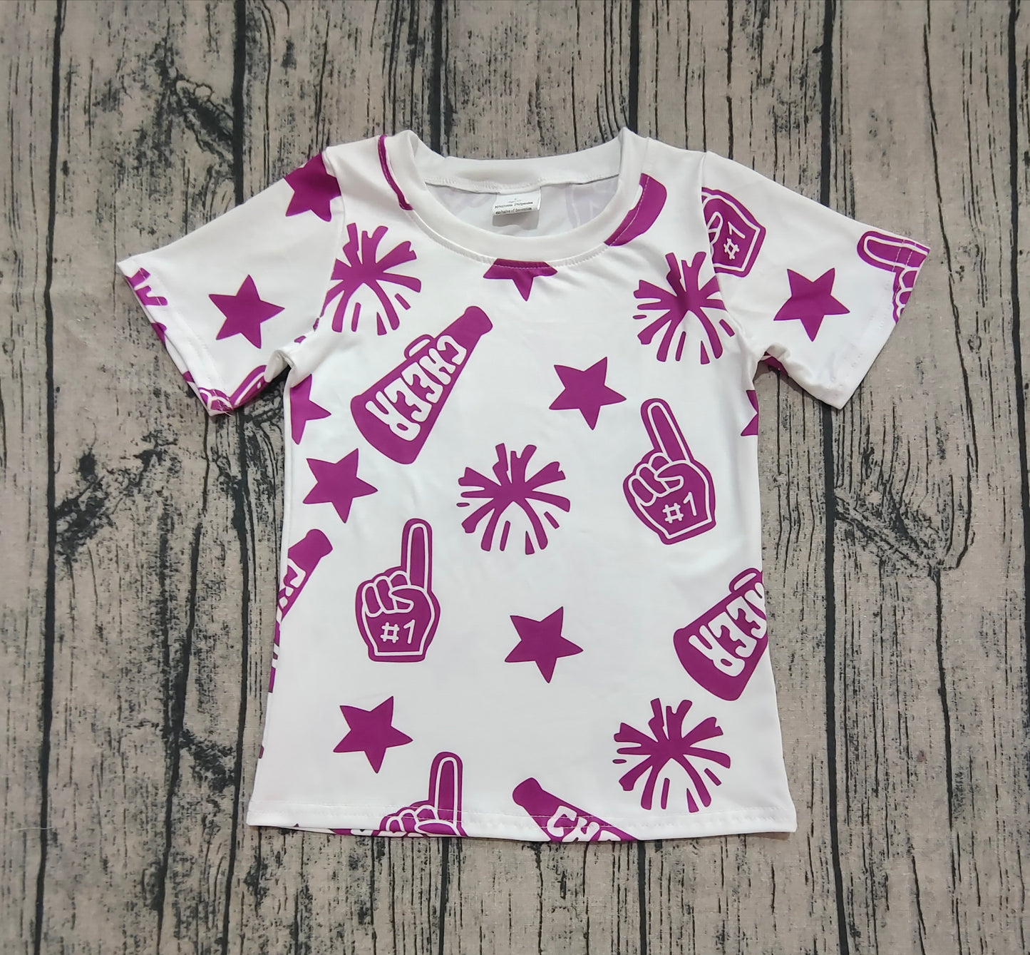 Baby Girls Short Sleeves Hot Pink Firework Cheer Tee Shirts Tops