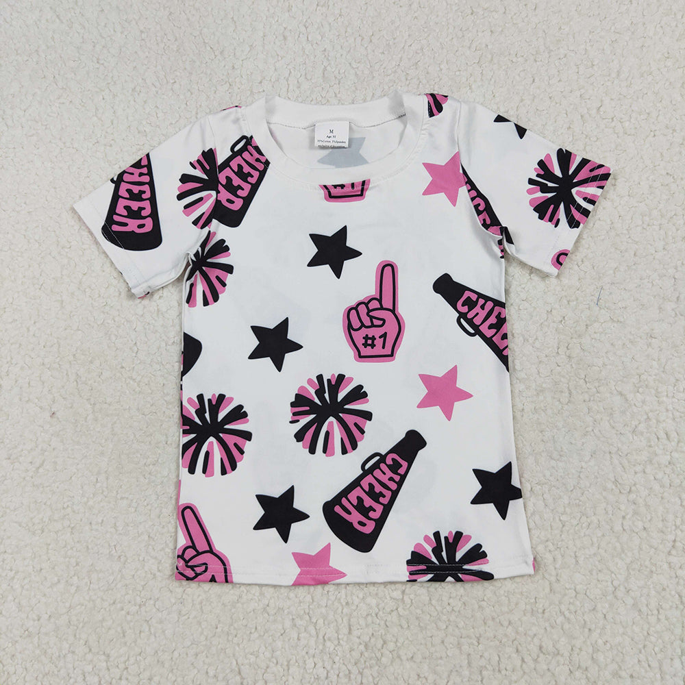 Baby Girls Short Sleeves Pink Firework Stars Tee Shirts Tops